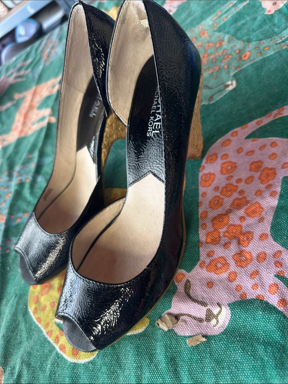 Michael Kors Black Patent Peep-Toe Heels
